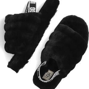 UGG Black Fluff Yeah Slide with Logo strap